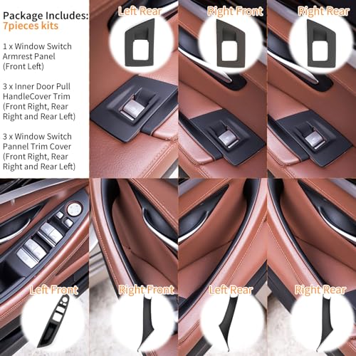7pcs No-Remove Interior Door Pull Handle Sticky Cover for BMW 5 Series F10/F11 520,523,525,528,530,535 (2010-2016) Fits Driver & Passenger Side Window Switch Armrest Panel (Black) - color: Black