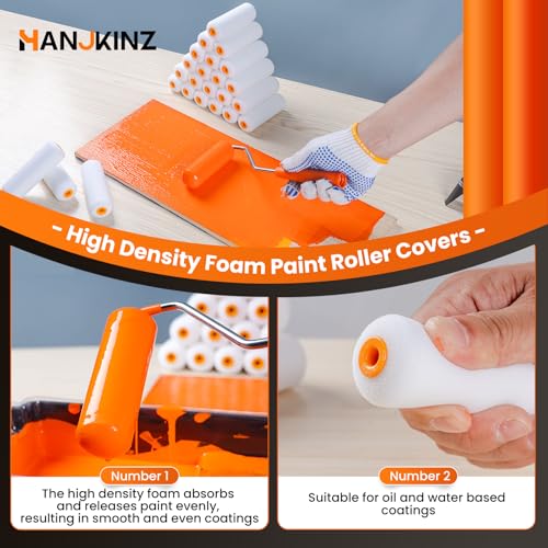 Foam Paint Roller, 24 Pack, 4 Inch Mini Paint Roller Covers, High Density Foam Paint Roller, Small Paint Rollers for All Flat Surfaces, Suitable for Wall，Kitchen Cabinets, Doors, Tables, Etc - size: 24 pcs 4" Foam Roller Cover