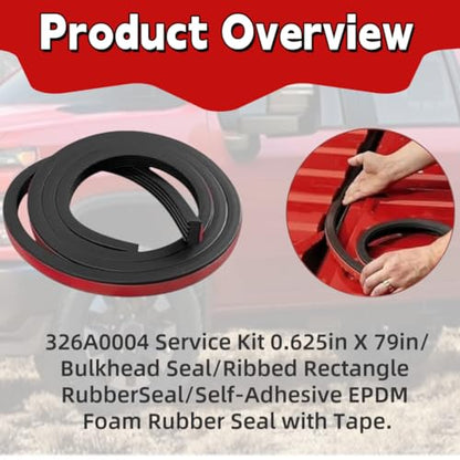 326A0004 Ribbed Rectangle Rubber Seal 3/5 in x 79 in, Ribbed Seal Strip Self-Adhesive EPDM Foam Rubber Seal,Ideal Weather Stripping,Fits for RV,Boat,Auto,Truck,Garage Door,Marine