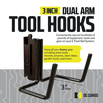 DC Cargo Mall Dual Arm Tool Hook Hanger E Track Accessories 3" Deep (2 Pack) - Garage Wall Mount, Truck, Enclosed Trailer, Storage System - size: 2 Pack