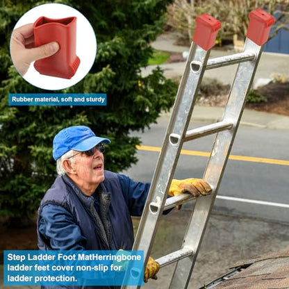 PATIKIL Step Ladder Foot Mat, 4 Pack Herringbone Ladder Feet Cover Non-Slip Rubber Cap Ladder Hat Accessories Replacement for Ladder Protection, Red