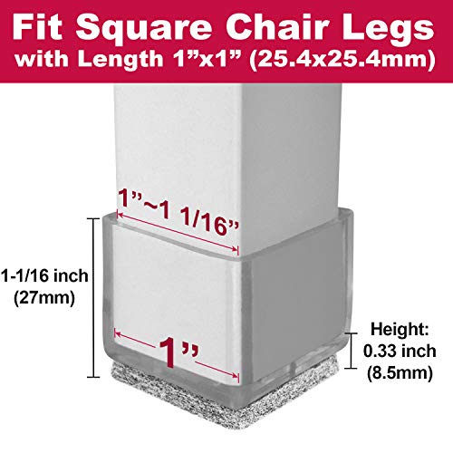 Anwenk 1''x1" Square Chair Leg Floor Protectors with Felt Pads 1inch 1 in Square Table Leg Protectors Chair Leg Caps Small, 16Pack,Clear - color: 16pack 1"x1"feltpad
