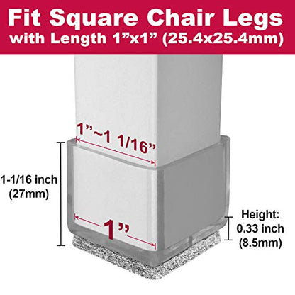 Anwenk 1''x1" Square Chair Leg Floor Protectors with Felt Pads 1inch 1 in Square Table Leg Protectors Chair Leg Caps Small, 16Pack,Clear - color: 16pack 1"x1"feltpad