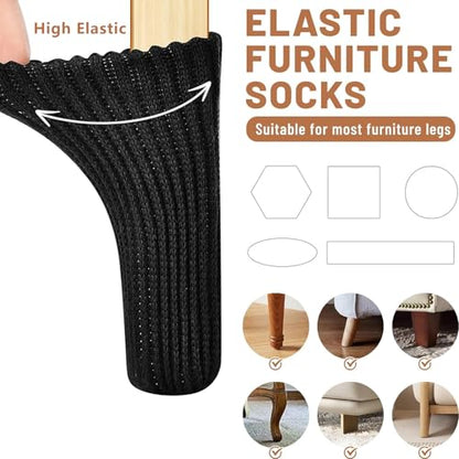 16 PCS Black Furniture Leg Socks - Knitted Chair Leg Floor Protectors for Hardwood Floors - Fits Round and Square Legs - High Elastic Bar Stool Chair Leg Covers Furniture Caps Set for All Shapes - size: 16 Pcs Black
