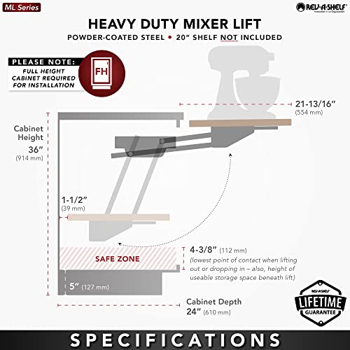 Rev-A-Shelf Heavy-Duty Stand Mixer Lift for Kitchen Base Cabinets, Zinc - Spring-Loaded Lifting System for Small Countertop Appliance Storage, RAS-ML-HDCR - style: Lift