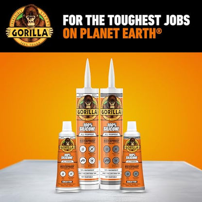 Gorilla 100% Silicone Sealant All Purpose, 10 Ounce Cartridge, Clear (Pack of 12) - color: Clear, size: 12 Pack