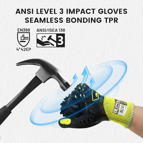 Safety Work Gloves, A5 Cut Resistant Gloves For Men Women, Level 3 Impact Gloves with TPR, Abrasion Level 4 - size: Medium
