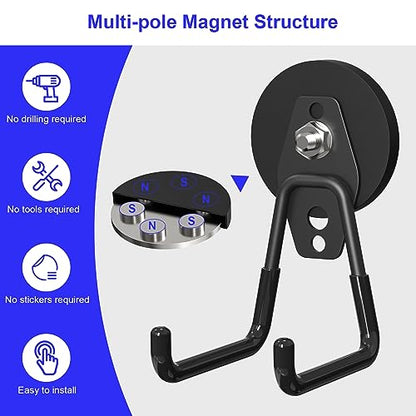 Heavy Duty Storage Magnetic Utility Hooks Large Garage Magnet Hooks with Anti-Slip Coating for Metal Cabinet,Pegboard,Garage Shelve,Garden Tools (3PCS 2.59'' Black) - color: Black