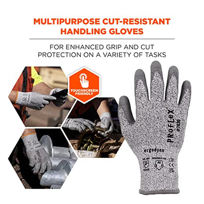 Ergodyne ProFlex 7030 Cut Resistant Work Gloves, ANSI A3, PU Coated Palms for Flexible No Slip Grip, Abrasion Resistant, 13g, Gray, Medium - size: Medium