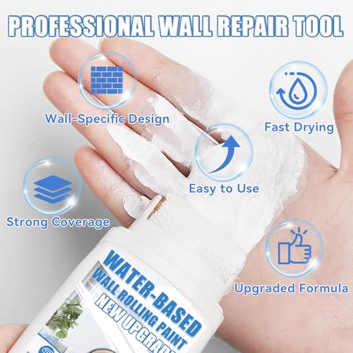 White Paint, White Touch up Paint for Walls with Roller 100g, Water Based, Low Odor, Quick-drying, Suitable for Covering Stains, Scratches, Graffiti, DIY