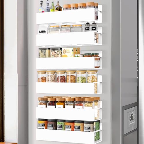 SMRCAD Magnetic Spice Rack for Refrigerator, 6pack Magnetic Shelf for Fridge Space Saving Seasoning Organizer for Kitchen storage Any Metal Surface No Drilling Needed (6pack-White) - color: 6pack-White