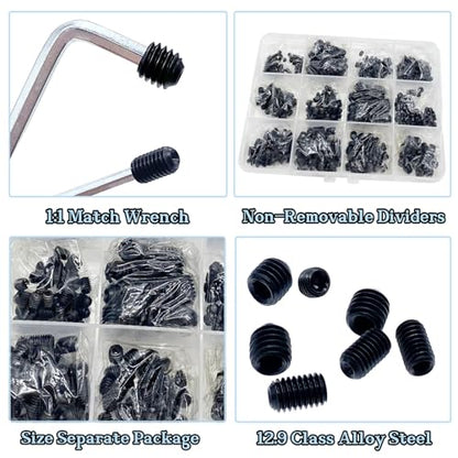 500pcs Set Screws, Grub Screws, Set Screws Assortment Kit M3 M4 M5 M6 M8 for Door Handles, Bathroom Fixtures, Home Repair, Repair Furniture, Electronic Product, Install Door Lock, DIY, 12 Sizes - size: 500pcs(12 Sizes)