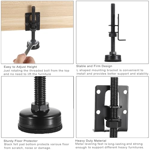 4 PCS Adjustable Feet Levelers, Heavy Duty Leveling Feet 4.7",Adjustable Table Legs Leveler for Furniture Metal Load Levelers for Table, Cabinets, Workbench, Wardrobe Furniture Foot Black - size: 4 Pack