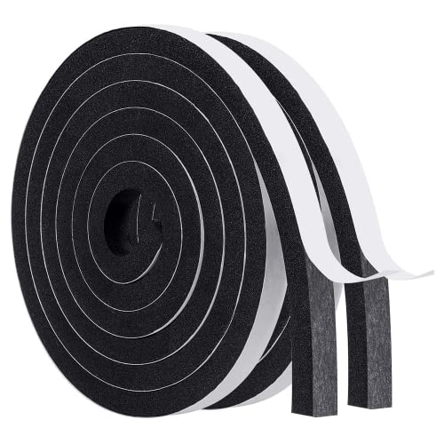 MAGZO Weather Stripping Door Seal, 1/2 Inch Wide X 3/8 Inch Thick Adhesive Foam Tape Soundproof Weatherstripping for Windows, 2 Rolls Total 13FT Black - size: 1/2in * 3/8in * 13FT