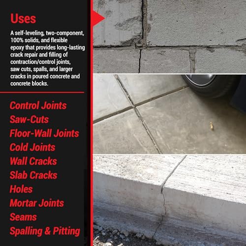 ElastiPoxy Concrete Joint & Crack Filler Kit – 2 Quarts – Flexible Epoxy Joint Sealant for Floor-to-Wall Joints, Contraction Joints, Cracks in Concrete Blocks, and Spalled Surfaces