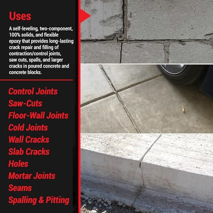 ElastiPoxy Concrete Joint & Crack Filler Kit – 2 Quarts – Flexible Epoxy Joint Sealant for Floor-to-Wall Joints, Contraction Joints, Cracks in Concrete Blocks, and Spalled Surfaces