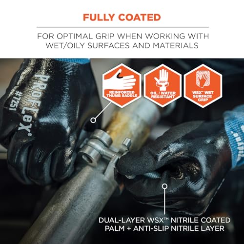 Ergodyne ProFlex 7251 Fully Coated Nitrile Work Gloves, Oil/Water Resistant, ANSI/ISEA 105-2016 A5 Cut Resistance, Touchscreen Capable - size: Small