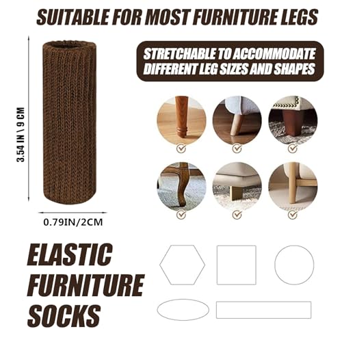 16 PCS Brown Furniture Leg Socks - Small Knitted Chair Leg Floor Protectors for Hardwood Floors - Fits Round and Square Legs - High Elastic Bar Stool Chair Leg Covers Furniture Caps Set for All Shapes - size: 16 Pcs Brown Small