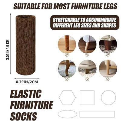 16 PCS Brown Furniture Leg Socks - Small Knitted Chair Leg Floor Protectors for Hardwood Floors - Fits Round and Square Legs - High Elastic Bar Stool Chair Leg Covers Furniture Caps Set for All Shapes - size: 16 Pcs Brown Small