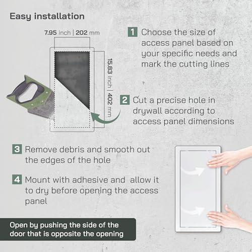 Vent Systems White ABS Plastic Access Panel 8 x 16 Inch (Cut-Out) - Access Panel with Door for Drywall, Wall, Ceiling - Electrical and Plumbing Service Inspection Door for Indoor Use - size: 8 X 16 Inch / 200 X 400 Mm