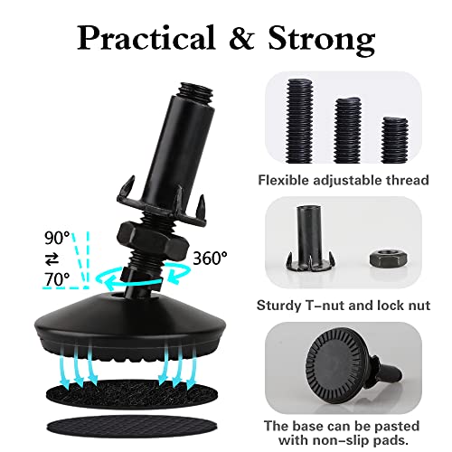 4 Set M10 Swivel Adjustable Leveling Feet, Heavy Duty Height Adjuster Furniture Leveler Foot with T Nut, Screw in Cabinet Table Chair Self Levelers Leg - 2" Base Dia & 2" Bolts Length - Black - style: Black Swivel Leg Levelers