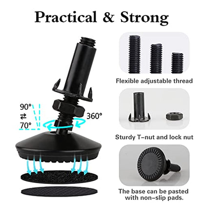 4 Set M10 Swivel Adjustable Leveling Feet, Heavy Duty Height Adjuster Furniture Leveler Foot with T Nut, Screw in Cabinet Table Chair Self Levelers Leg - 2" Base Dia & 2" Bolts Length - Black - style: Black Swivel Leg Levelers