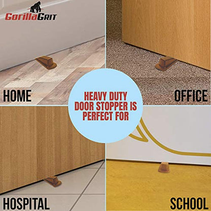 Rubber Door Stoppers - Door Stop Wedge, Large Heavy Duty Flexible Door Holder - Brown 4 Pack - Non Marking Anti Slip Jammer - color: Brown