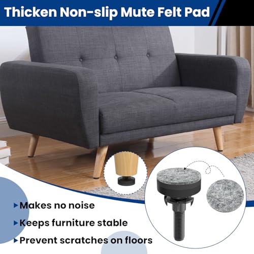 4 Pcs Adjustable Furniture Feet, 3/8" Heavy Duty Threaded Furniture Leveling Feet, Leg Levelers Screw in with Threaded Inserts for Table, Cabinets, Chair, Sofa Black