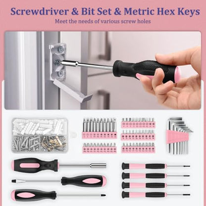 Sundpey Home Tool Kit 281-PCs - General Basic Home Auto Repair Tool Kits - Complete Portable Hand Tool Sets for Women - Tool Box Set with Socket Wrench Set & Screwdriver Sets & Hex Key & Pliers - color: Pink