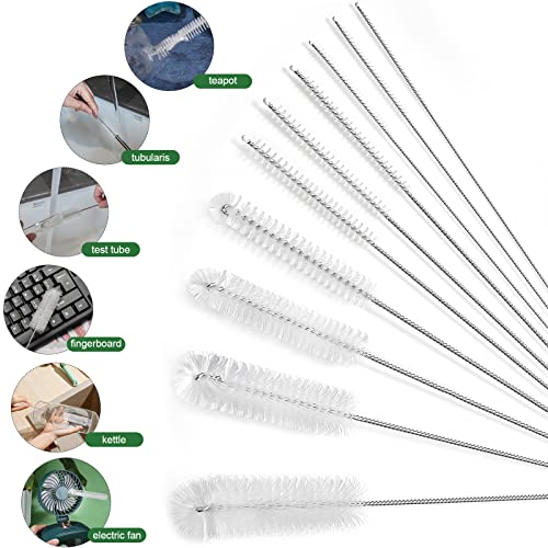 CiaraQ Bottle Cleaning Brushes, 9.8 Inch Nylon Tube Brush Set, Cleaner for Narrow Neck Bottles Cups with Hook, Set of 10pcs - color: White, size: 9.8 Inch (10pcs)