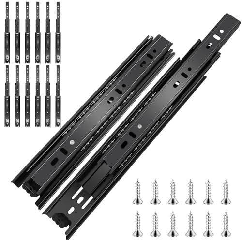 10 inch Ball Bearing Drawer Slides 6 Pairs (12pcs) - 100LB Capacity, Full Extension Side Mount Slides for Kitchen Cabinets, Wardrobes, Office Furniture (Black 10inch) - color: Black, size: 10 Inch