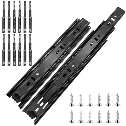 14 inch Ball Bearing Drawer Slides 6 Pairs (12pcs) - 100LB Capacity, Full Extension Side Mount Slides for Kitchen Cabinets, Wardrobes, Office Furniture (Black 14inch) - color: Black, size: 14 Inch