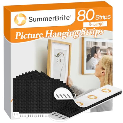 SummerBrite XL Picture Hanging Strips Heavy Duty, 80 Strips Damage Free Removal Picture Hangers for Wall, Sticky Hook & Loop Adhesive Strips for Poster/Picture/Home/Office, 40 Pairs/X-Large, Black - size: X-Large 40 Pairs, style: Black