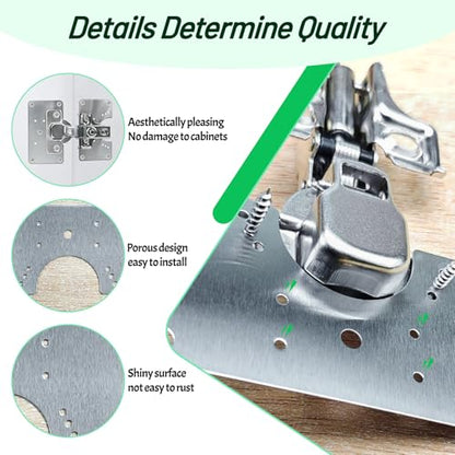 2 Pcs Cabinet Door Hinges, Cabinet Hinge Repair Plate Kit Fix Loose Sagging Cabinet Doors,Hinge Repair Plates for All Home Cabinets,Door Repair Kit Include(4 Repair Panels+2 Hinges+26 Screws) (1)