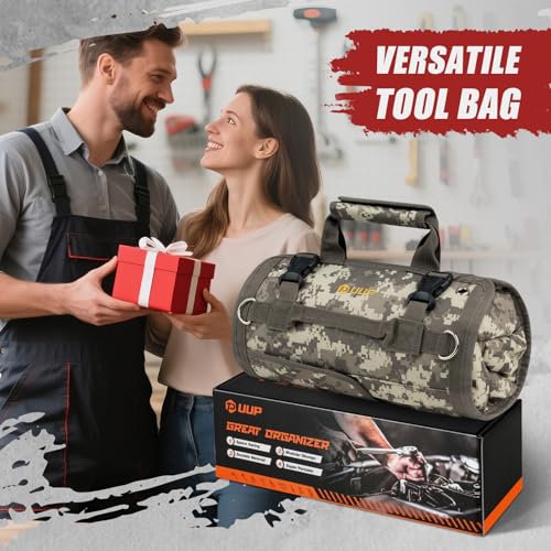 Tool Bag Roll Up, UUP Heavy Duty Rolled Empty Tool Storage Organizing, Portable Tool Roll Container with 2 Detachable Pockets, Folding Tool Holder, Father Day Dad Men Electrician Gift, Camouflage - color: Camouflage