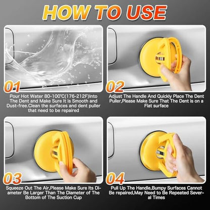 Car Dent Puller 3 Pack Dent Puller Powerful Car Dent Removal Kit Suction Cup Dent Puller for Car Dent Repair Dent Remover Tool for Car Body,Tiles Lifting,Objects Moving,Screen (Yellow+Black) - color: Yellow+Black