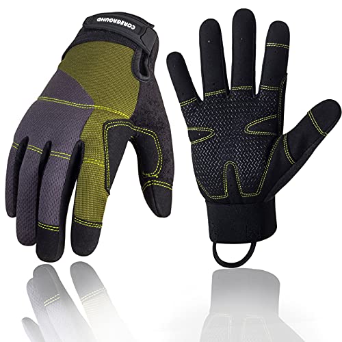 Leather Work Gardening Gloves for Men Women, Thorn-Proof Rose Pruning and Heavy-Duty Yard Work, Driving - color: 1 Pair Medium, Green
