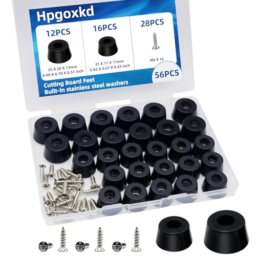 56PCS Cutting Board Feet Non Slip with Stainless Washer Screws,Large Size and Small Rubber Feet for Cutting Board, Electronics,Furniture