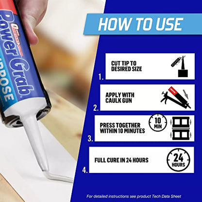 Loctite Power Grab Express All Purpose Construction Adhesive, 9 fl oz Cartridge, 1 Pack - Versatile Construction Glue for Cement, Tile, Wall & More - size: 1 Pack, style: 9 fl oz