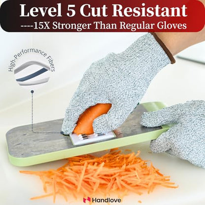 HandLove Cut Resistant Gloves, 100% Food Contact Safe, CE Level 5 Premium Protective Cutting Gloves - color: Green, size: Medium