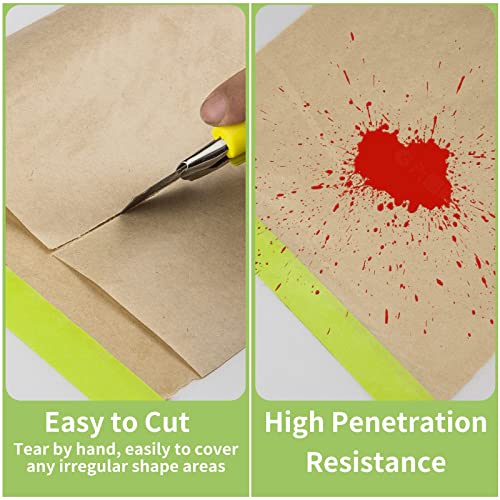 Tangibay Pre-Taped Masking Paper for Painting - 12 inch x 50 feet Tape and Drape Painters Paper, Paint Adhesive Protective Paper Roll for Covering Skirting, Frames, Cars and Auto Body (4 Rolls) - size: 4 Rolls: 12"