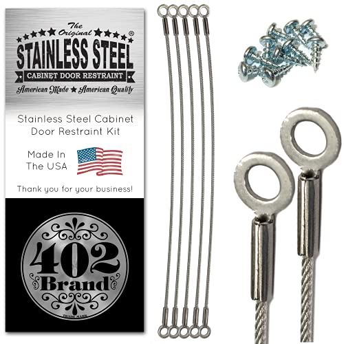 Stainless Steel Cabinet Door Restraint Kit. Made in USA. Flexible Braided Cable. Cupboard Hinge Limiter. Restrict Cabinet Door Swing. Limit Door Opening Angle. - size: 5 Pack