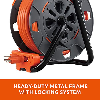 Link2Home Cord Reel 60 ft. Extension Cord 4 Power Outlets – 14 AWG SJTW Cable. Heavy Duty High Visibility Power Cord. - size: 60 Feet