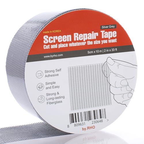 by.RHO Screen Repair Tape – Strong Self-Adhesive Window & Screen Door Repair Kit, Fiberglass Screen Patch 2"×33ft, Easy Cut and Apply, Indoor-Safe Adhesive, All-Weather (Gray) - color: Gray, size: 2in x 33ft