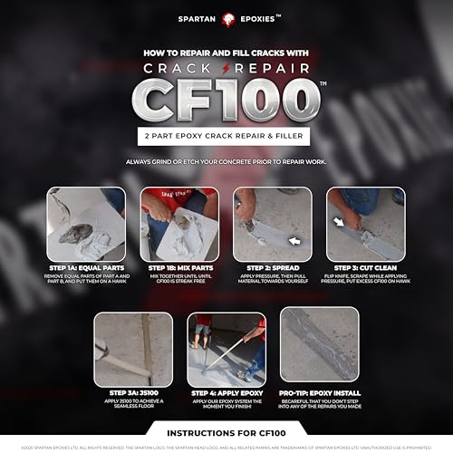 Spartan Epoxies CF100-2 Part 100% Epoxy Concrete Crack Repair and Filler, Various Sizes, Ideal for Concrete Driveways, Garage Floors, and More (10 Gallon Kit) - size: 10 Gallon Kit