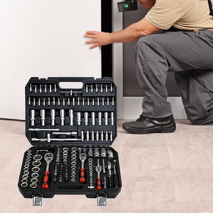 【LuckyNote】Tool Set - Socket and Ratchet Wrench Toolbox, 171pcs Tool Box, Universal Home Car Repair Tool Set, Perfect for Homeowners, DIY Enthusiasts, and Mechanics,17.91x13.58x3.74 Inch - style: 171pcs