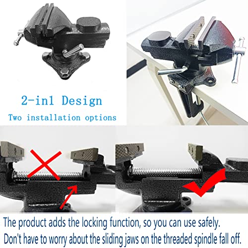 2-in-1 Dual-Purpose Combined Bench Vise or Table Vise, With end-point locking device, Portable Universal Rotate 360° Work Clamp-On Vise, 3.0" Black - style: 3.0" Black