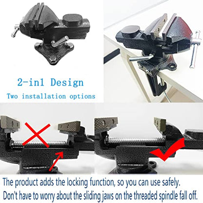 2-in-1 Dual-Purpose Combined Bench Vise or Table Vise, With end-point locking device, Portable Universal Rotate 360° Work Clamp-On Vise, 3.0" Black - style: 3.0" Black