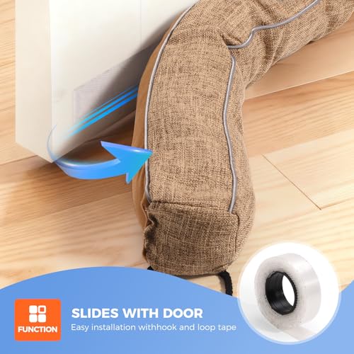Door Draft Stopper,36 Inch Weighted Under Door Draft, Heavy Duty Soundproof Bottom of Door,Blocks Cold Air/Noise/Wind,Easy Install,Save Energy,Machine Washable,Home Essentials (Brown-36inch)