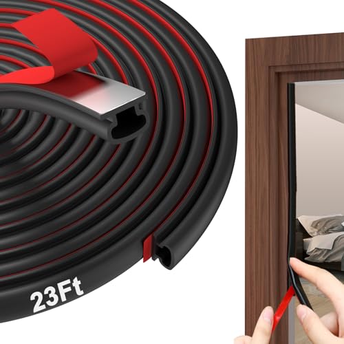 alophoty Weather Stripping Door Seal - 23 Ft Self-Adhesive TPE Rubber Door Seal Strip for Door Frame/Window Seal, Soundproofing & Insulation Strip to Block Drafts, Wind, Noise, Dust (Black) - color: Black D (W×H: 0.35×0.24 in), size: 23 Ft